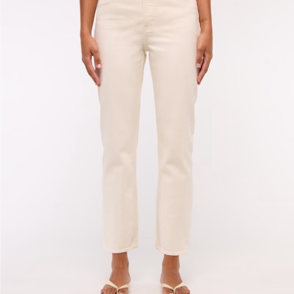 Abercrombie & Fitch Cream Ultra High Rise Straight Leg Jeans